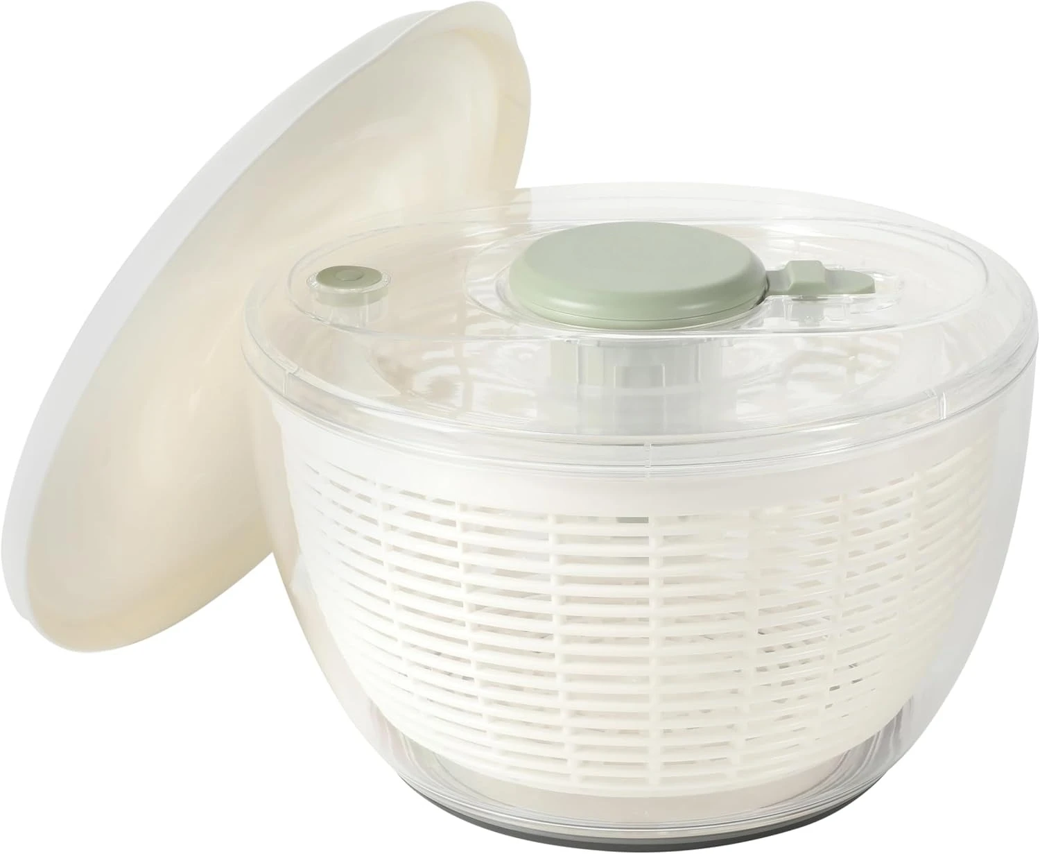 6.3 Qt Juniper‑Green Salad Spinner, washing bowl with strainer, multi‑functional fruit, vegetable and lettuce cleaner, daily essential gadget for kitchen salad making.
