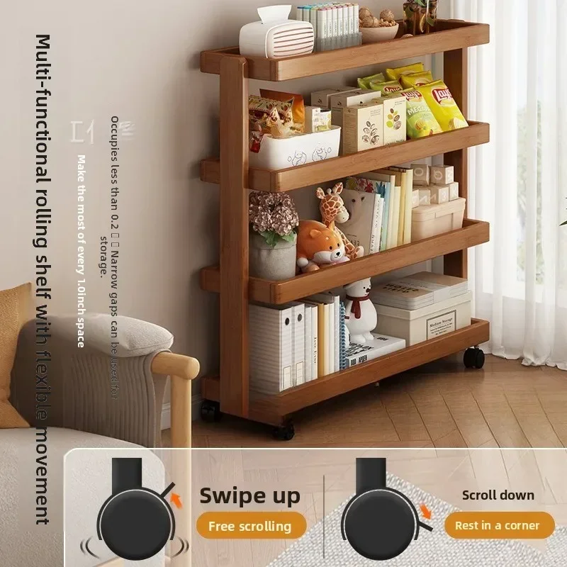 Shelf Sofa Side Cabinet Floor-to-ceiling Bookshelf Removable Wheeled Snack Rack Multi-layer Narrow Cabinet Kitchen Storage Rack