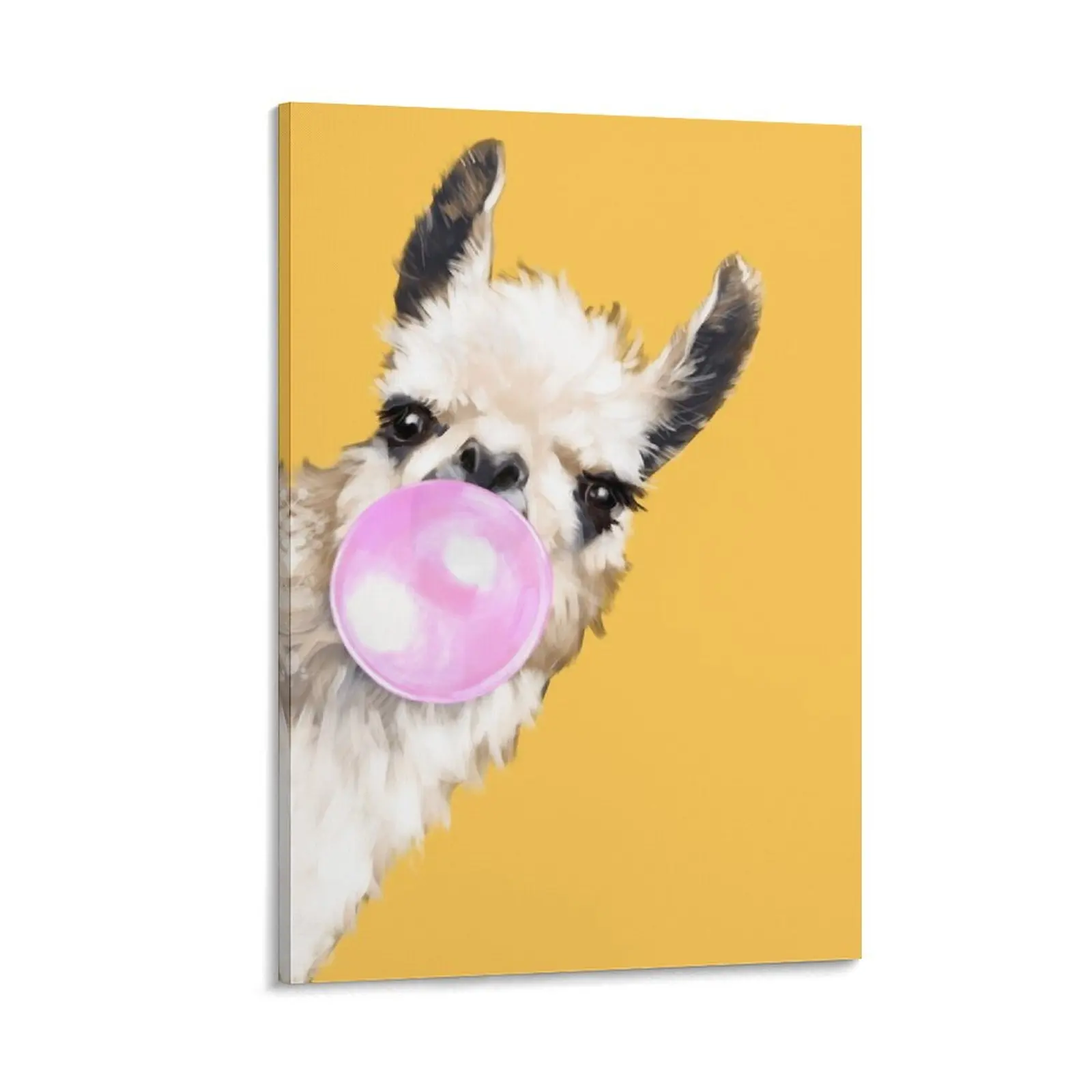 Bubble Gum Sneaky Llama in Mustard Yellow Canvas Painting canvas wall decoration home decors accessories poster