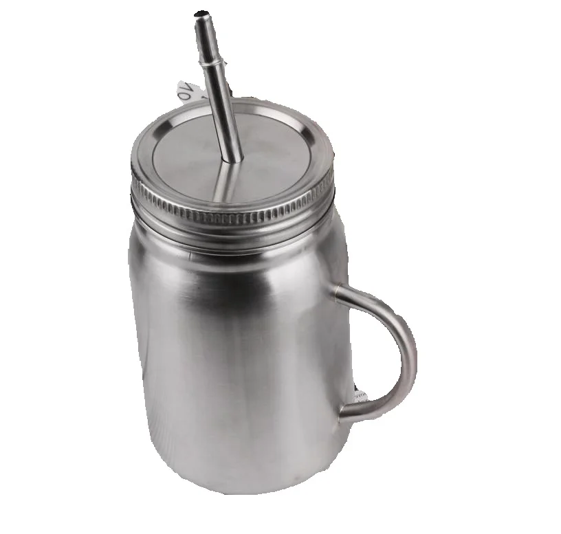 With Handles Stainless Steel Straws Mugs Tumbler 24oz 700ml Single 17oz 500ml Double Wall Stainless Steel Mason Jar Cups