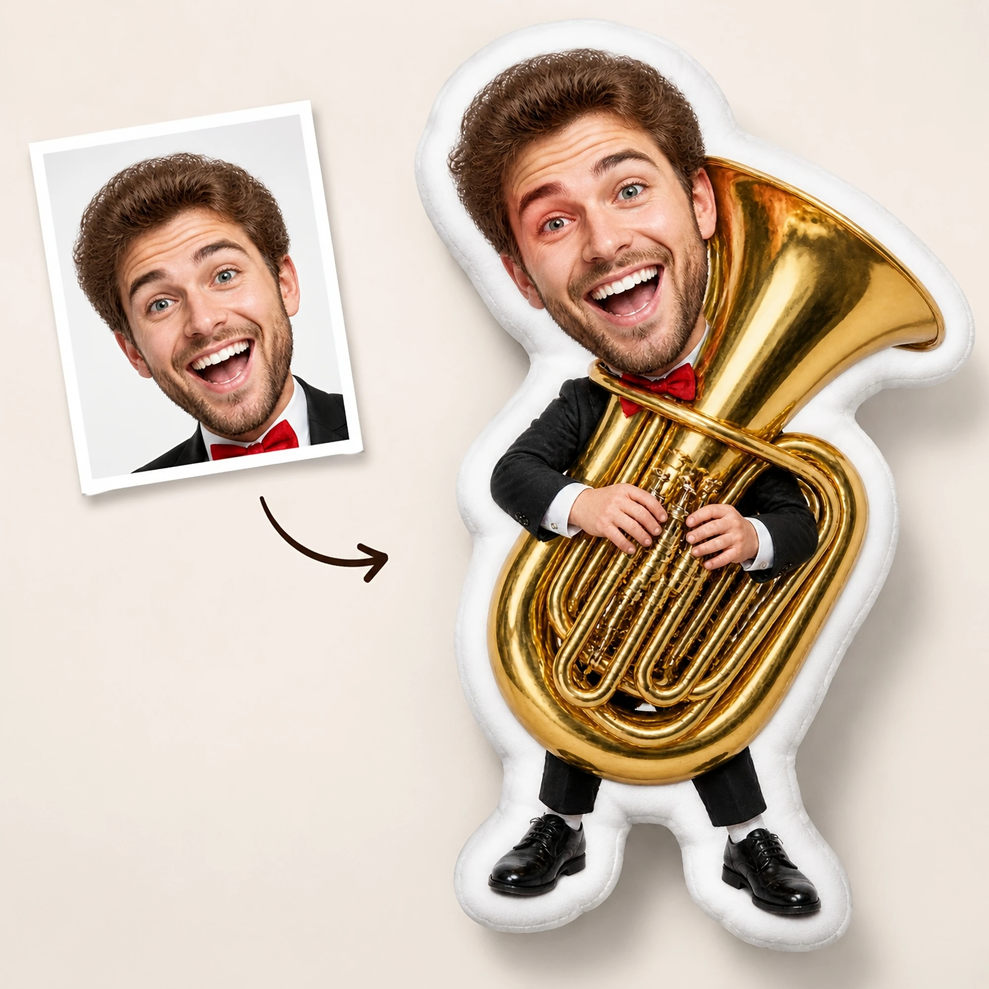 1pc [2D Flat] Custom Double-Sided Printed Novelty Shaped Pillow, Personalized Portrait Tuba Player Cushion for Fun Home Decor An