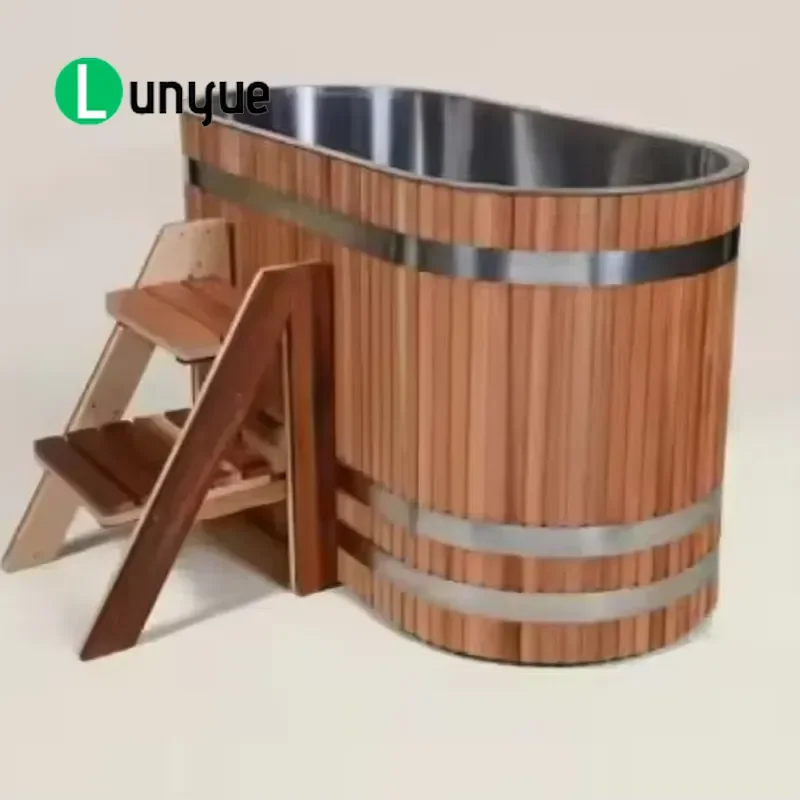 304 Stainless Steel Liner Cold Insert Cedar Wood Bathtub Durable Natural Wood Soaking Tub for Bathroom Spa Relaxation