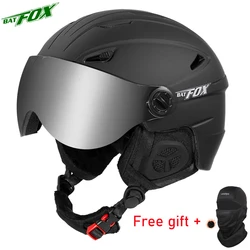 BATFOX-casco negro para monopatín y esquí, forro extraíble, a prueba de golpes, transpirable, de seguridad, protector para esquí para hombre