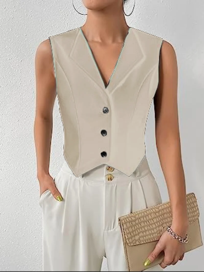 Sleeveless Vests for Women Slim Fit Single Breasted Casual Commuter Short Blazer Elegant Ladies Coat Top Women