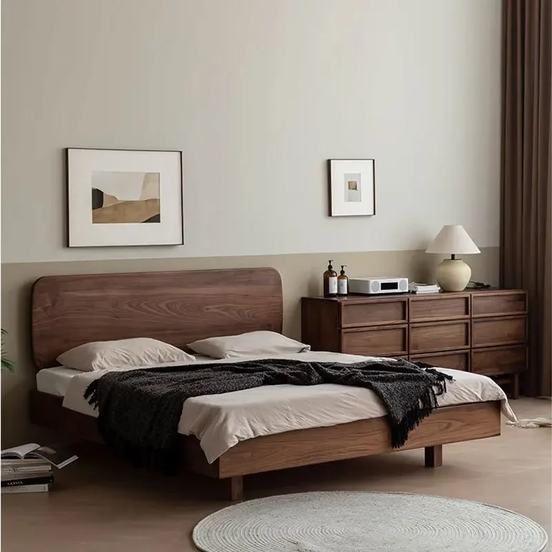 Design North American black walnut suspension bed Nordic master bedroom modern double high backrest