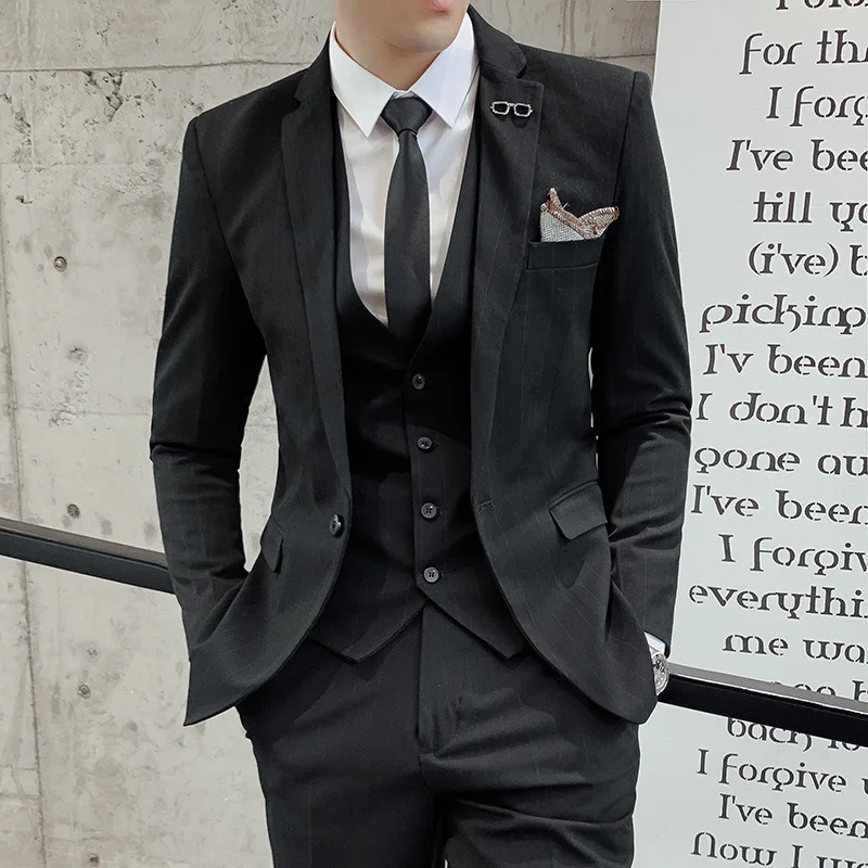 

Striped suit men's three-piece small suit professional business formal suit best man groom wedding dress G20101