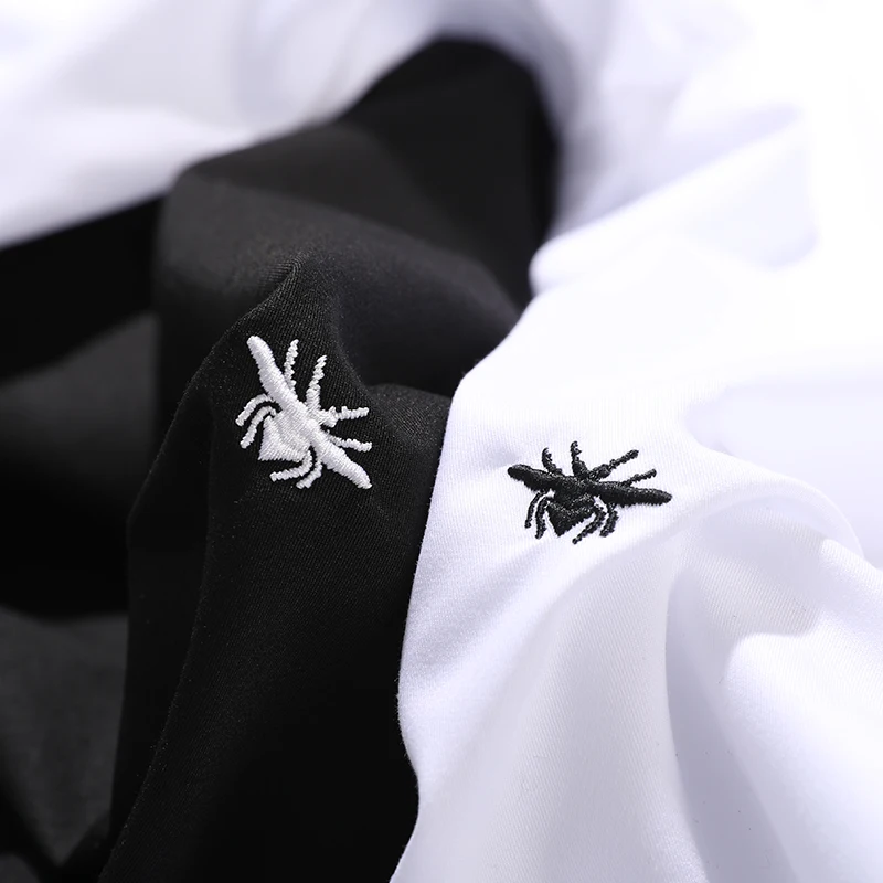 

Classic Men's Casual irt Embroidered Bees Liquid Ammonia No Ironing Fabric Four Seasons Wear Long Sve Stand Fit irt