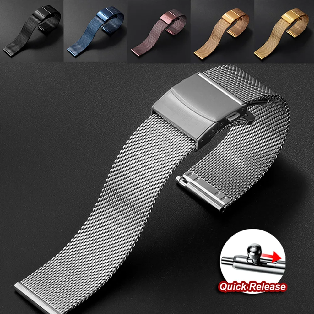 

For Seiko for Rolex 0.6 Milanese Stainless Steel Watch Band 12/14/16/18/20/22/24mm Quick Release Strap for DW for Omega for IWC