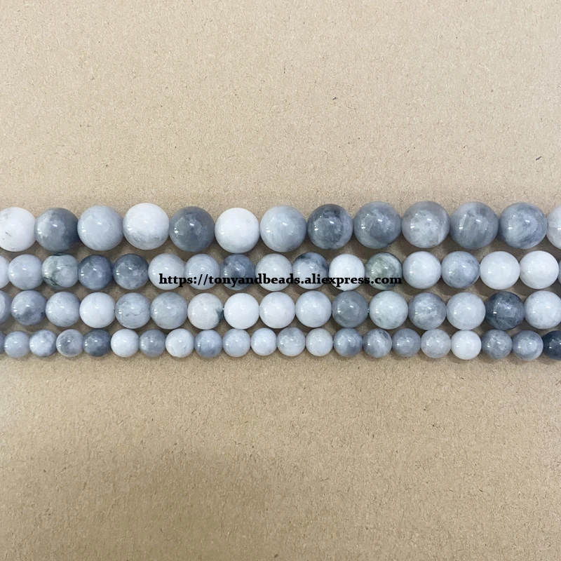 Semi-precious Stones White Grey Hawk's Eye Agate Stone Round Loose Beads 6 8 10 MM Pick Size For Jewelry Making DIY view 2