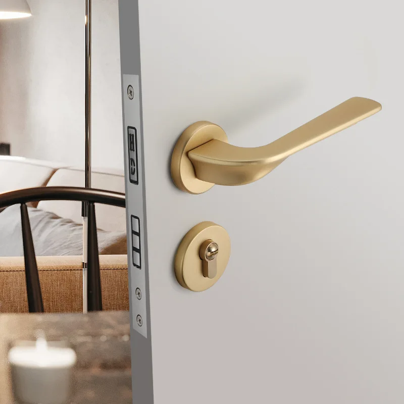 

Modern Nordic Indoor Bedroom Door Lock Mute Wooden Door Lock Brushed Gold Split Lock Household Door Handle Magnetic Lock