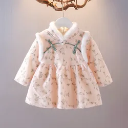 Autumn and Winter Floral Girls Dresses Girls Baby Padded Warm Outwear Children's Dresses Kids Clothes Girls