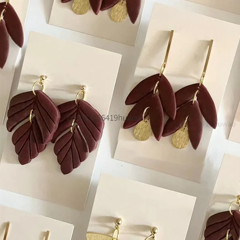 2PCS Creative Leaf Earring Polymer Clay Molds Plant Leaves Design Soft Pottery Cutting Jewelry Pendant DIY Modeling Cutter Tools