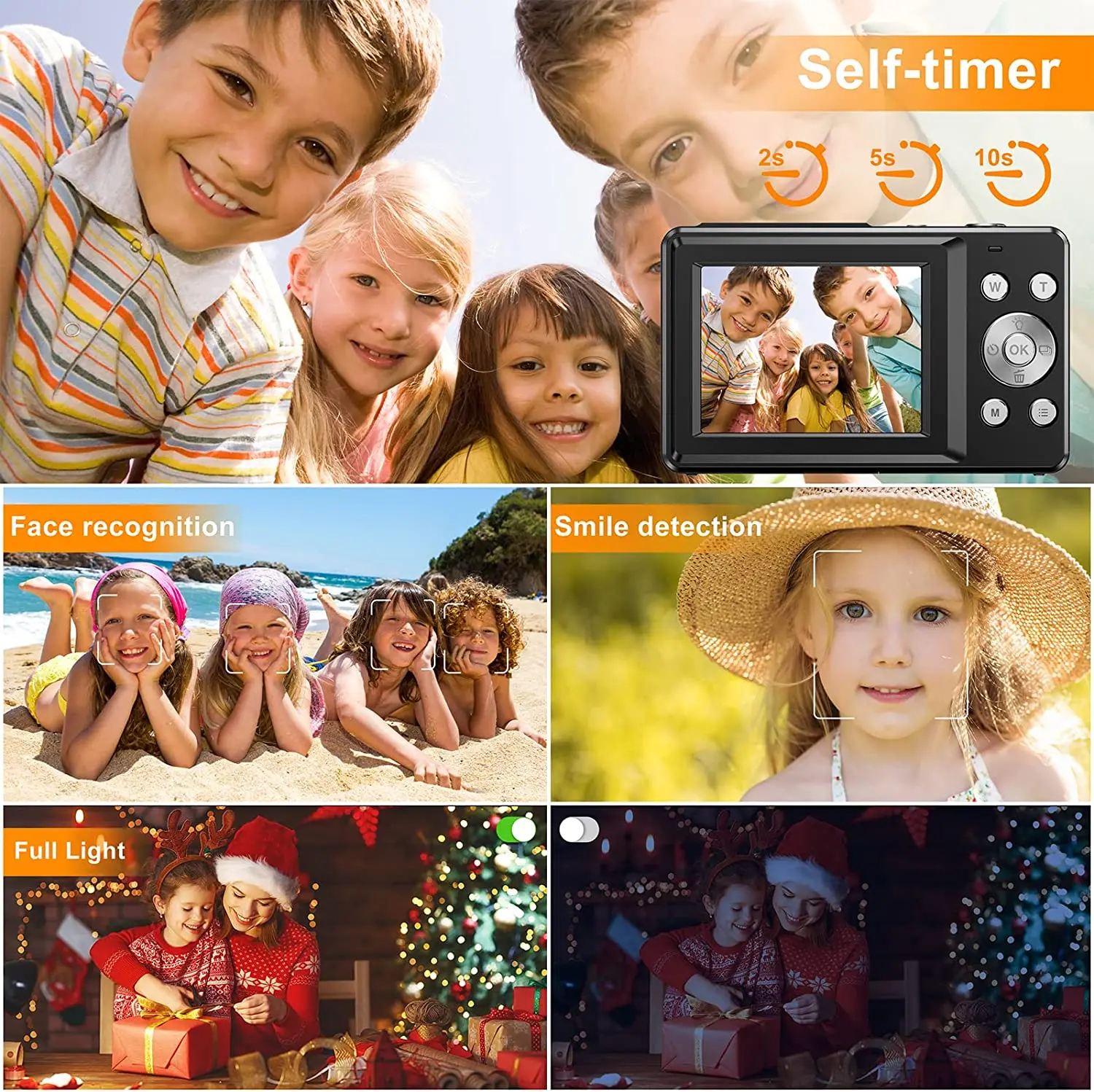 Fotocamere ricaricabili per bambini digitali HD 2.4 P da 1080 pollici con fotocamera compatta con Zoom 16x telecamere da 44mp per regalo per ragazze