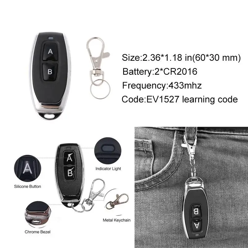 433 MHz Wireless Remote Control Learning Code Wireless Radio Frequency Remote Control For Cars Electric Retractable Doors