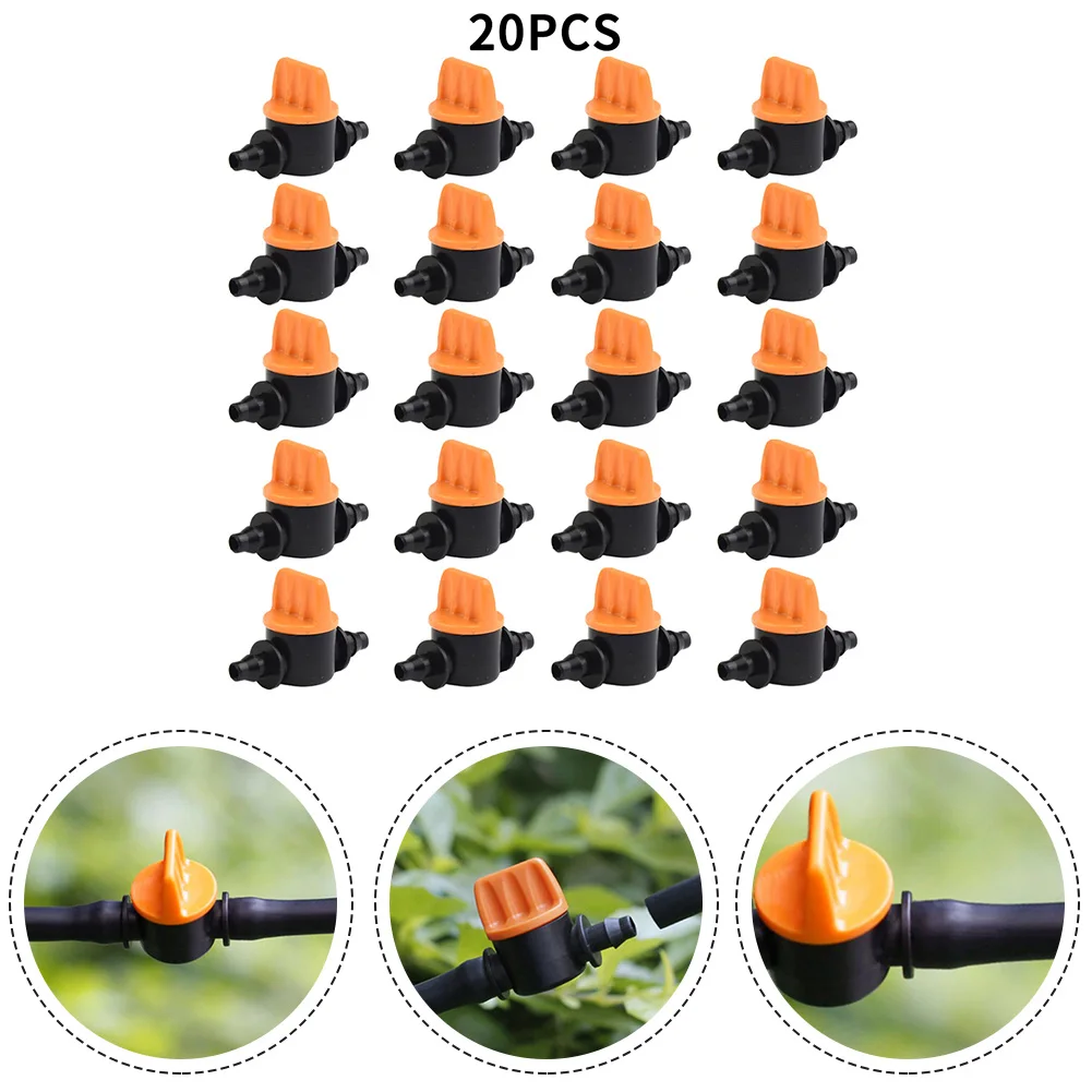 20Pcs Garden Irrigation Valve Set Barbed Hose Connectors For 4/7mm Hose Irrigation 1/4 Inch Barbed Water Flow Control Valve