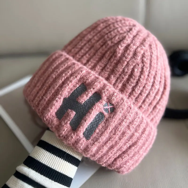 Unisex Autumn Winter Letter Knitted Hats Women Outdoor Coldproof Woolen Caps Hundred Take Thicking Warm Ear Protection Beanies