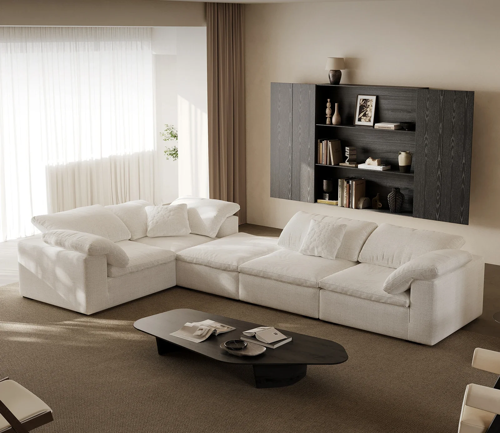 Cloud sofa high-end fully dismantled and washed small apartment living room cotton and linen cream wind