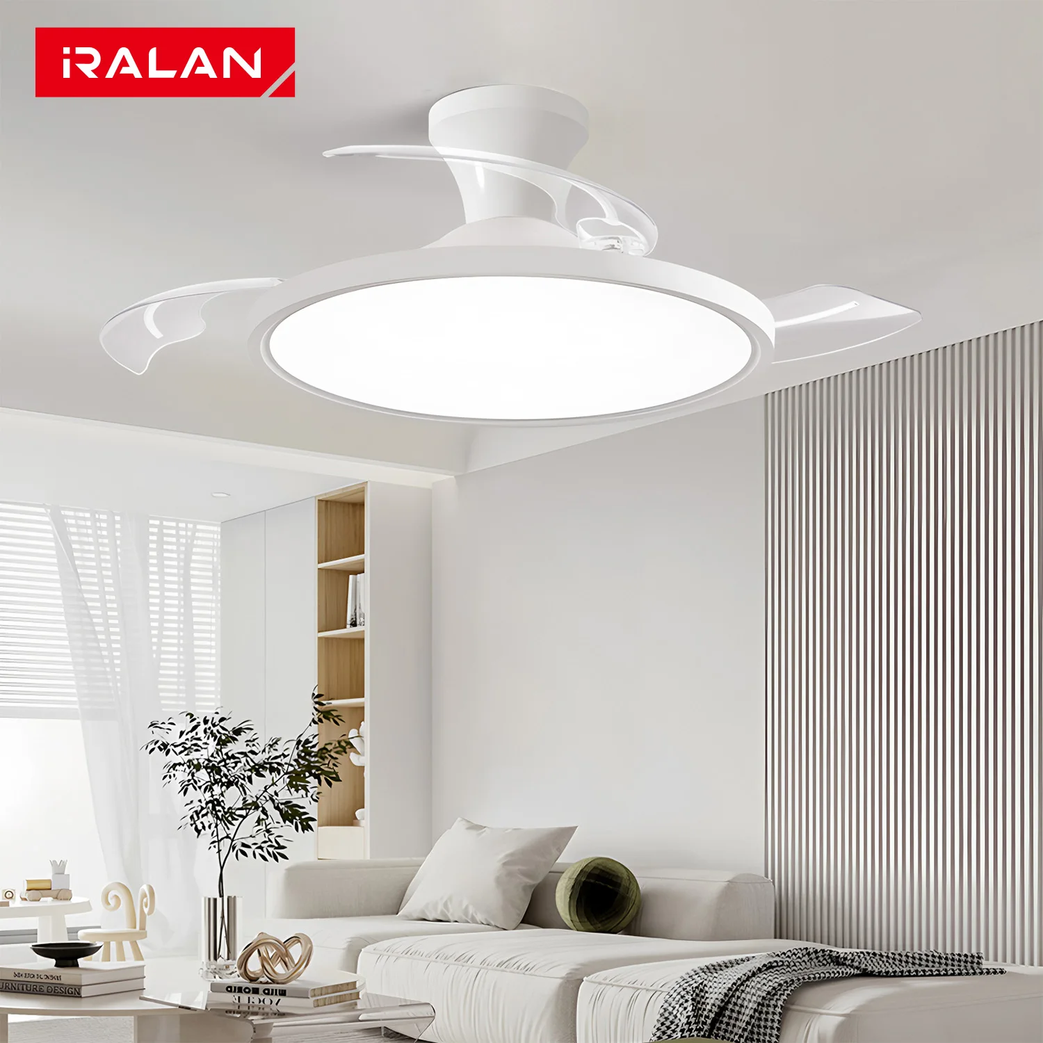 IRALAN Invisible ventilateur de plafond lumière chambre salon salle à manger LED plafonniers moderne ventilateur de plafond lampe pales de ventilateur rétractables