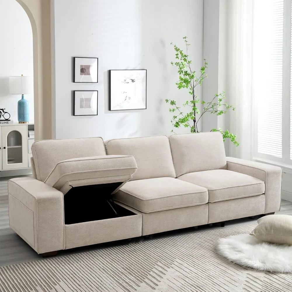 

100" Modular Sofa Couch with Seats Storage, Comfy 3-Seater Chenille Fabric Sectional Couches for Living Room, Office