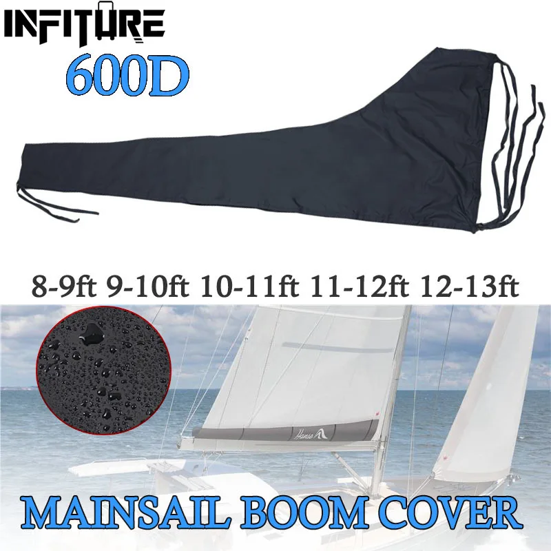 600D Sail Cover Mainsail Boom Cover Boat Cover Waterproof Anti UV Sunshade Dustproof Boom Sail Cover Blue 8-9ft 9-10ft 10-11ft