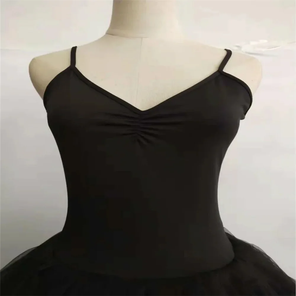 

White Black Swan Ballet Costume For Women Adult Child Sleeveless Backless Professional Long Tutu Gymnastics Leotard For Girls