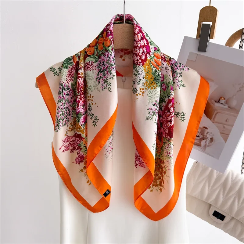 

2025 New Soft Satin Print Square Scarf Women Neckerchief Spring Hair Band Foulard Bandana Echarpe Tie Shawl Wraps