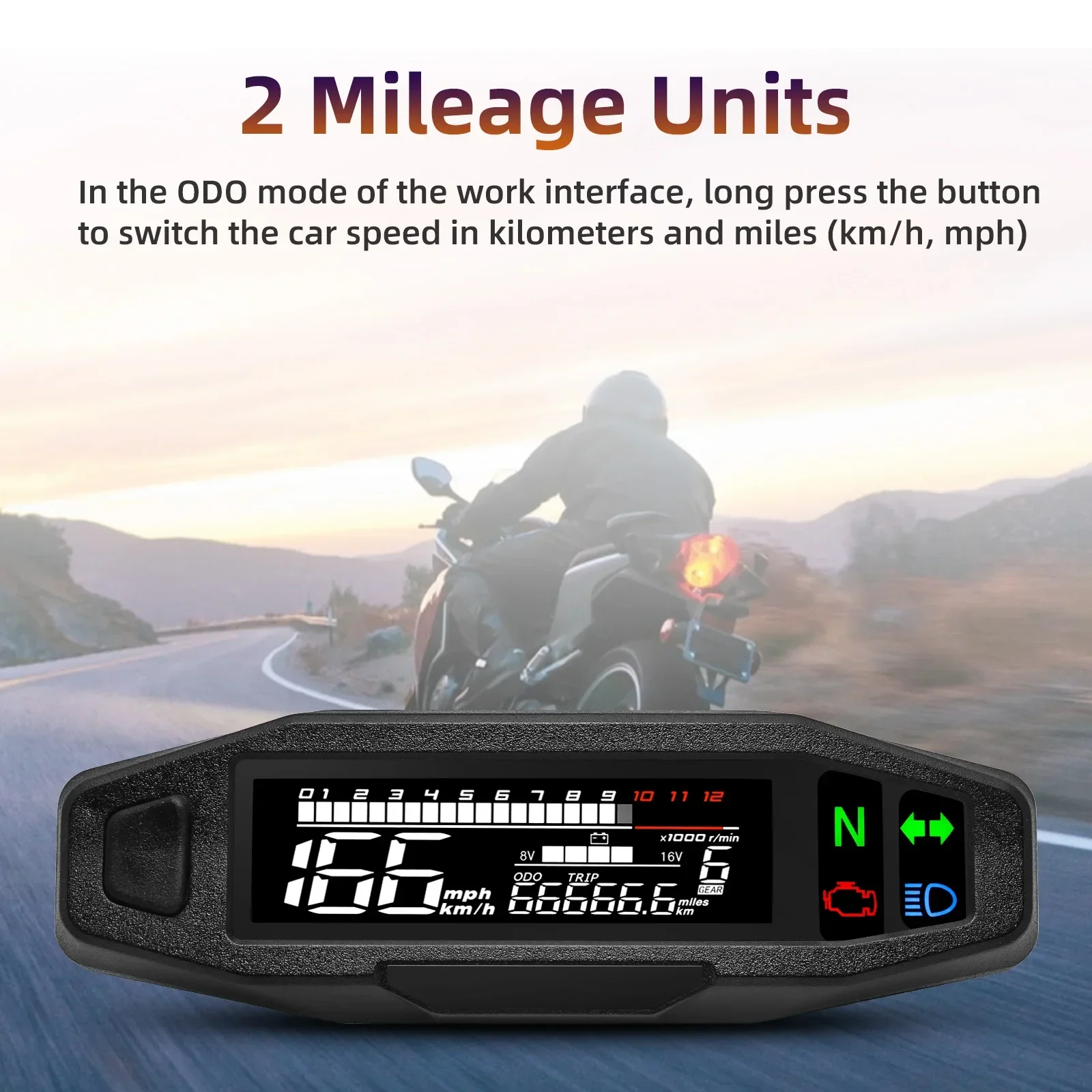 Universeller Motorrad-Tachometer Digitales Armaturenbrett mit Blinker Km/h Stundenzähler Ölstandsanzeige Drehzahlmesser Wasserdicht – Detail 3