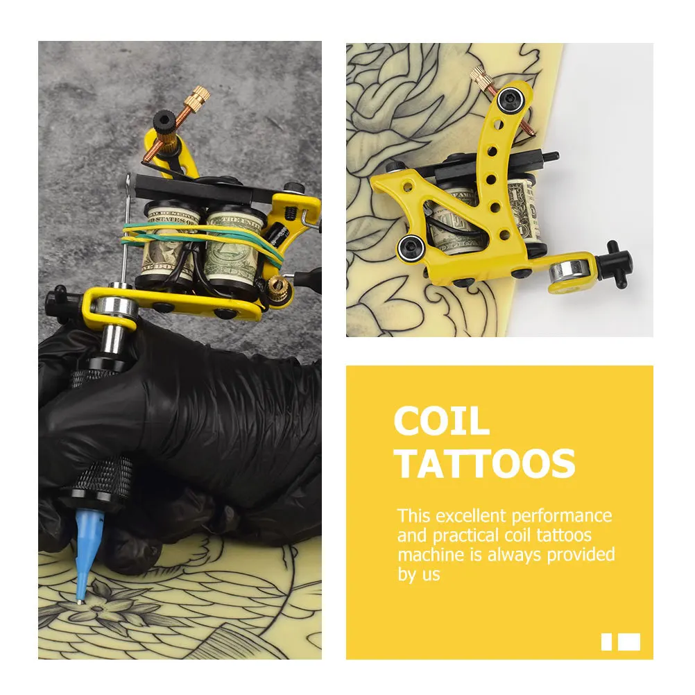 

Professional Coil Tattoos Machine Iron Electroplated Frame Yellow Portable Liner Device Strong Copper Wire Tattooing Equipment