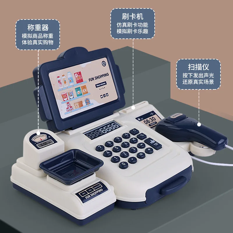 Kids Pretend Role Play Grocery Store Cash Register Toy With Weighing Scale Card Swiper Scanner Sound Light Effects For Toddlers