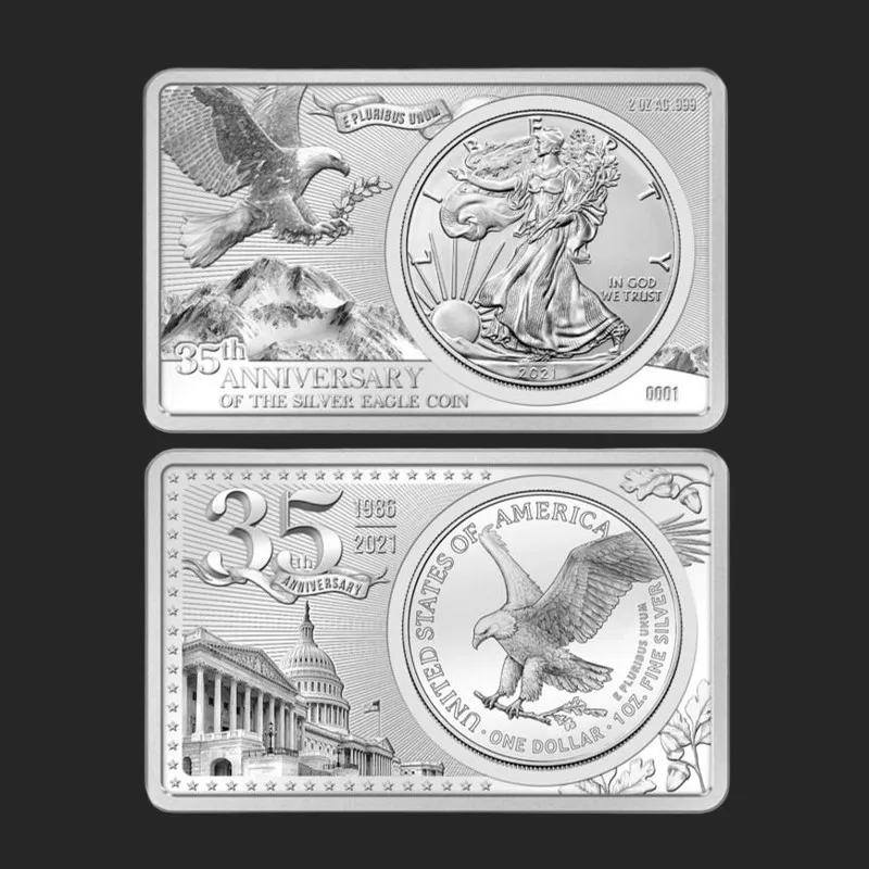 

2021 American Eagle Silver Bar 2oz 999 Refined Non-magnetic Silver Bullion Coin the 35th Edition Eagle Silver Block