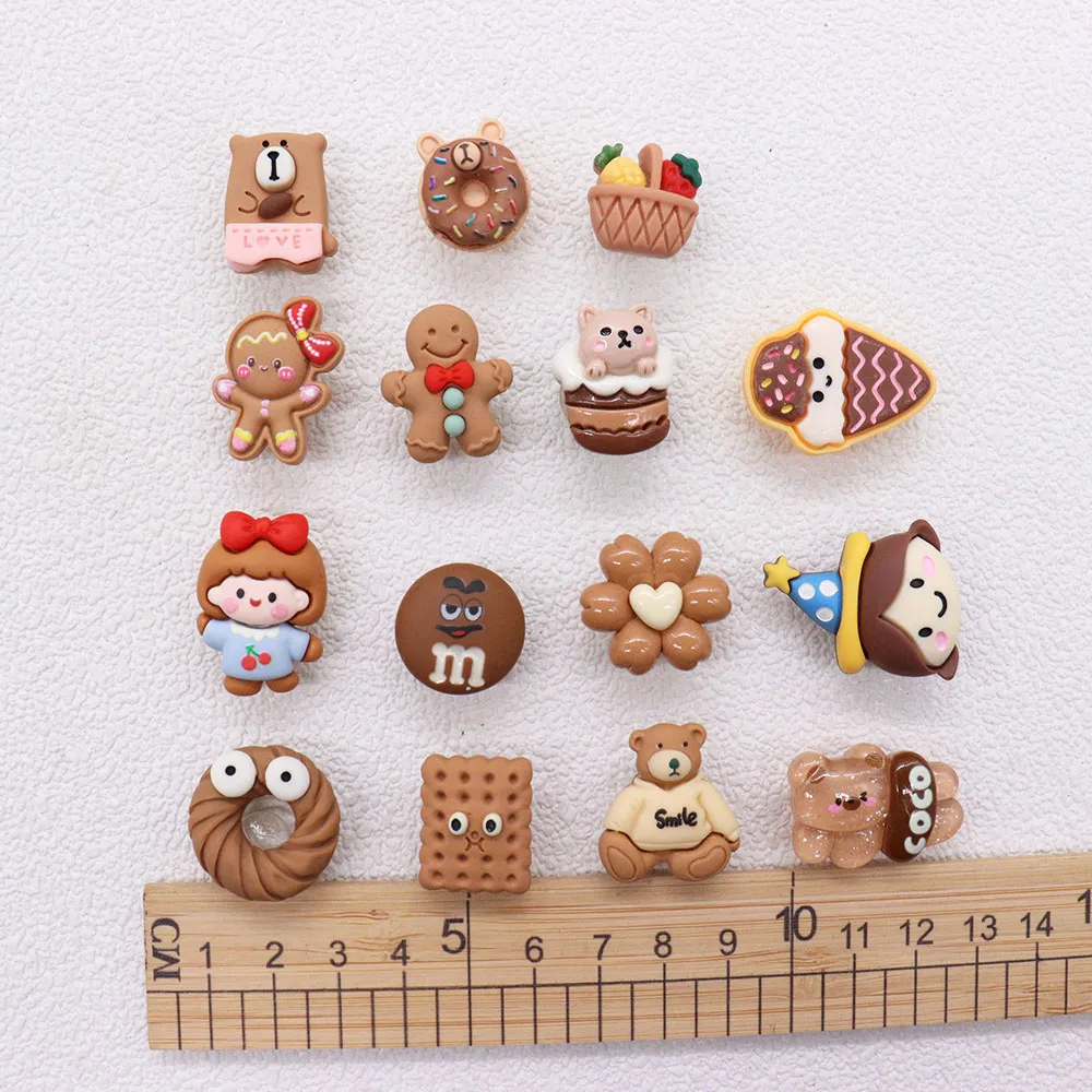 1-15PCS Resin Shoe Charms Chocolate Bear Girl Donut Ice Cream Flower Gingerbread Man Slipper Buckle Hole Shoes Ornament Kid Gift