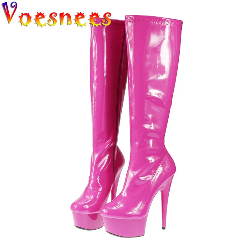 Fashion Pop Candy Color Mid-Calf Boots Side Zipper Waterproof Platform Stiletto Pumps Spring And Autumn Pole Dance Shoes Women