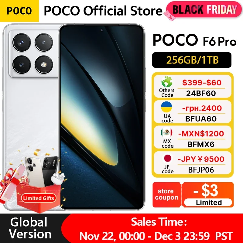 NEW 5G POCO F6 Pro Global Version Smartphone 256GB 512GB 1TB Snapdragon® 8 Gen 2 120W HyperCharge WQHD+120Hz Flow AMOLED Display