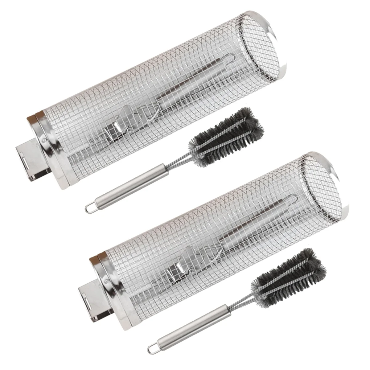 

A06T-Barbecue Cage with Handle Barbecue Stainless Steel Rolling Grill Barrel Barbecue Net Smoked Barbecue Round Grill