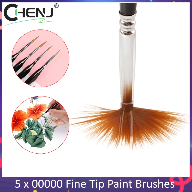 

5Pcs 00000 Precision Fine Tip Paint Brush Set For Acrylic Models Mini Miniature Detail Nylon Hair Thin Extra Fine Paintbrushes