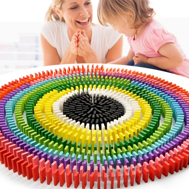 300 Pcs Children's Color Classification Rainbow Wood Domino Building Block Kit Early Game Children's Educational Toys