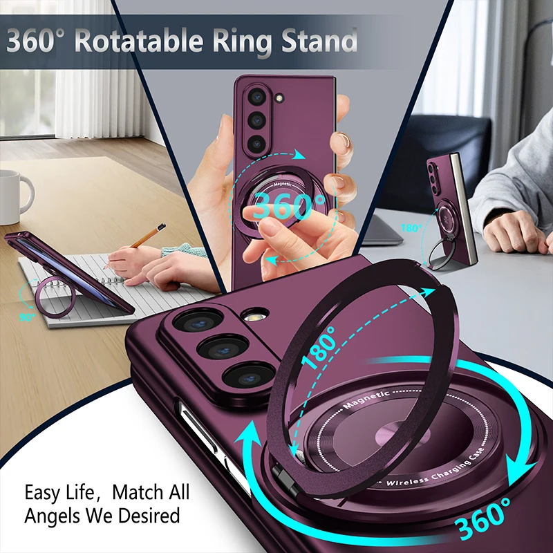 360 Degree Rotating Stand Phone Case for Samsung Z FOLD 5 Z Fold 6 4 Magnetic Wireless Charging Flip 3 4 5 Anti Drop Phone Cover