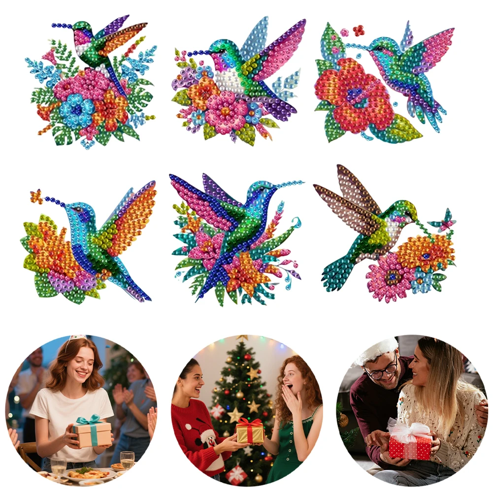 6pcs 2D/Flat Acrylic DIY Diamond Art Fridge Magnet Kit Diamond Painting Magnets for Beginners Gifts Home Car Garage Decors