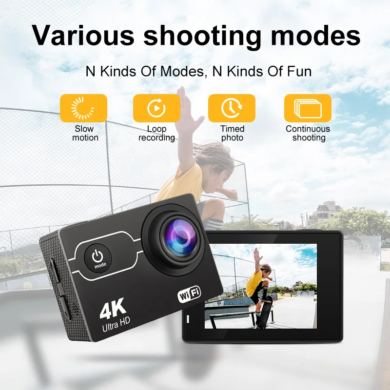 كاميرا عمل عالية الدقة 4K/30FPS شاشة 2.0 بوصة 170 زاوية واسعة محرك فيديو رياضي للدراجات النارية كاميرات تسلق الصخور