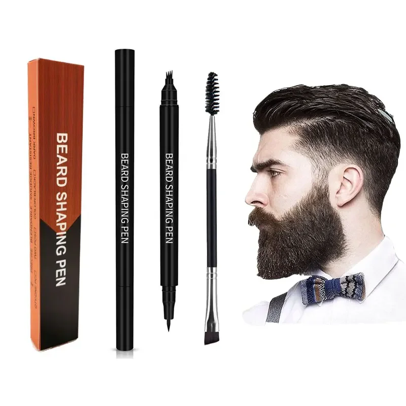 Pluma de barba impermeable 2 en 1, lápiz de relleno y cepillo, potenciador de barba, reparación duradera, herramientas de modelado para colorear bigote