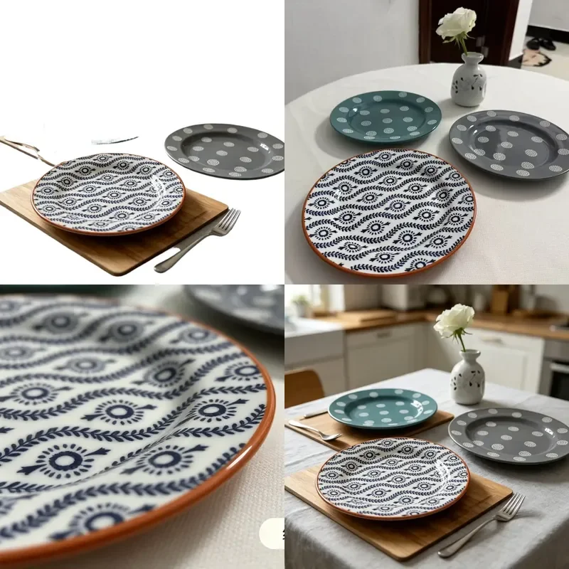 for Vintage Printed Ceramic Disc Home Western Plate Pasta Plate Japanese Creative Dish Dessert Plate Internet Celebrity Meal