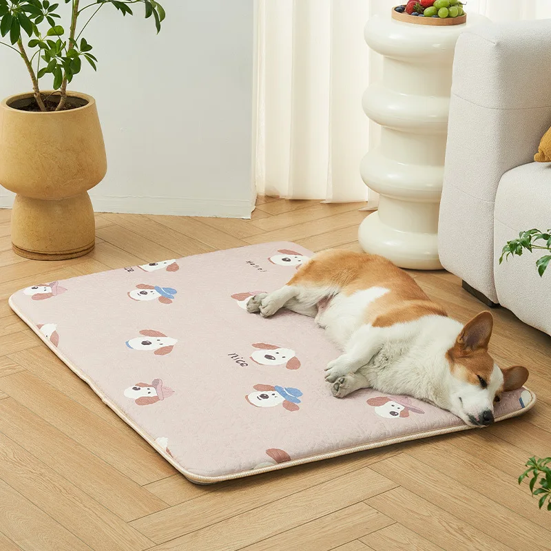 Alfombrilla de verano para perros medianos y grandes, cama de sensación fresca, alfombrilla de suelo para dormir, nido de gato de gran espacio, suministros universales para las cuatro estaciones