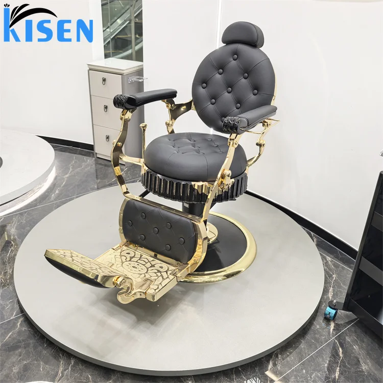 Barbershop Hairdressing Styling Chair Heavy Duty Reclining Rotation Round Base Barber Chair for Men