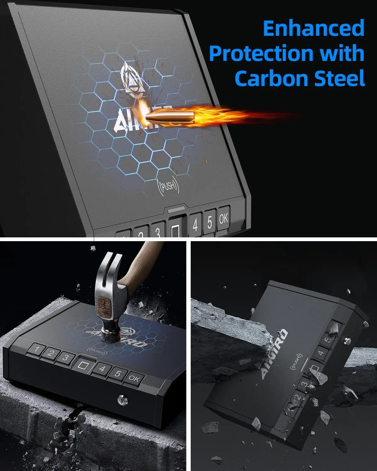 Biometric Handgun Safe with Quick Access, Fingerprint & Keypad Lock, Portable for Home Car Bedside