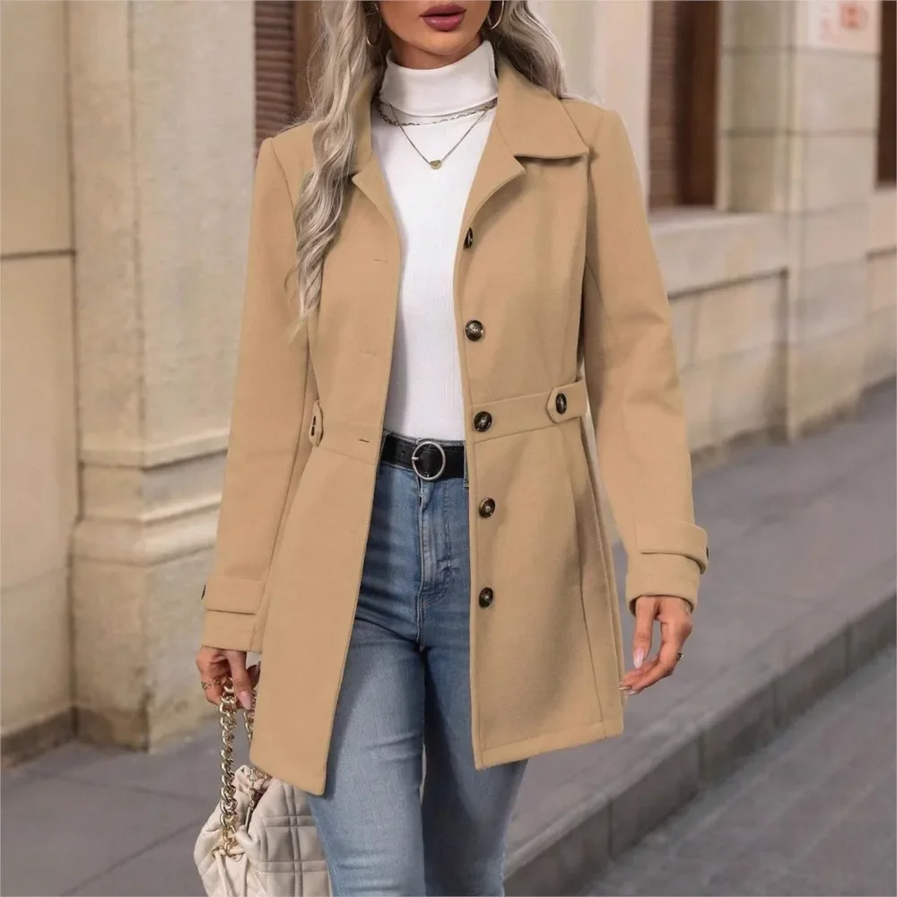Fmxires 2025 New Lapel Ladder Women's Woolen Suit Jacket Fashionable Retro Slim Fit Elegant Female Office Tweed Coat Jacket