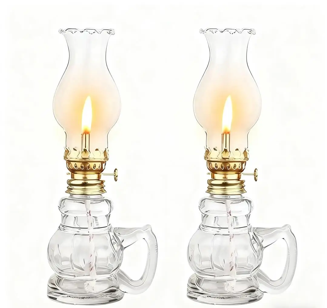 

2PCS Vintage Glass Hurricane Lamps - Windproof Lamps for Emergency, Camping & Home Decor. Ideal for Outdoor & Tabletop