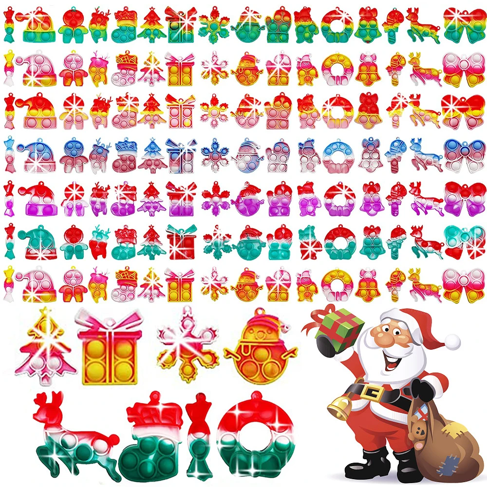 Christmas 48PCS for Kids Mini Pop Fidget Keychain Bulk Bubble Relieve Stress Fidget Toys Stocking Stuffers Party Favors Xmas