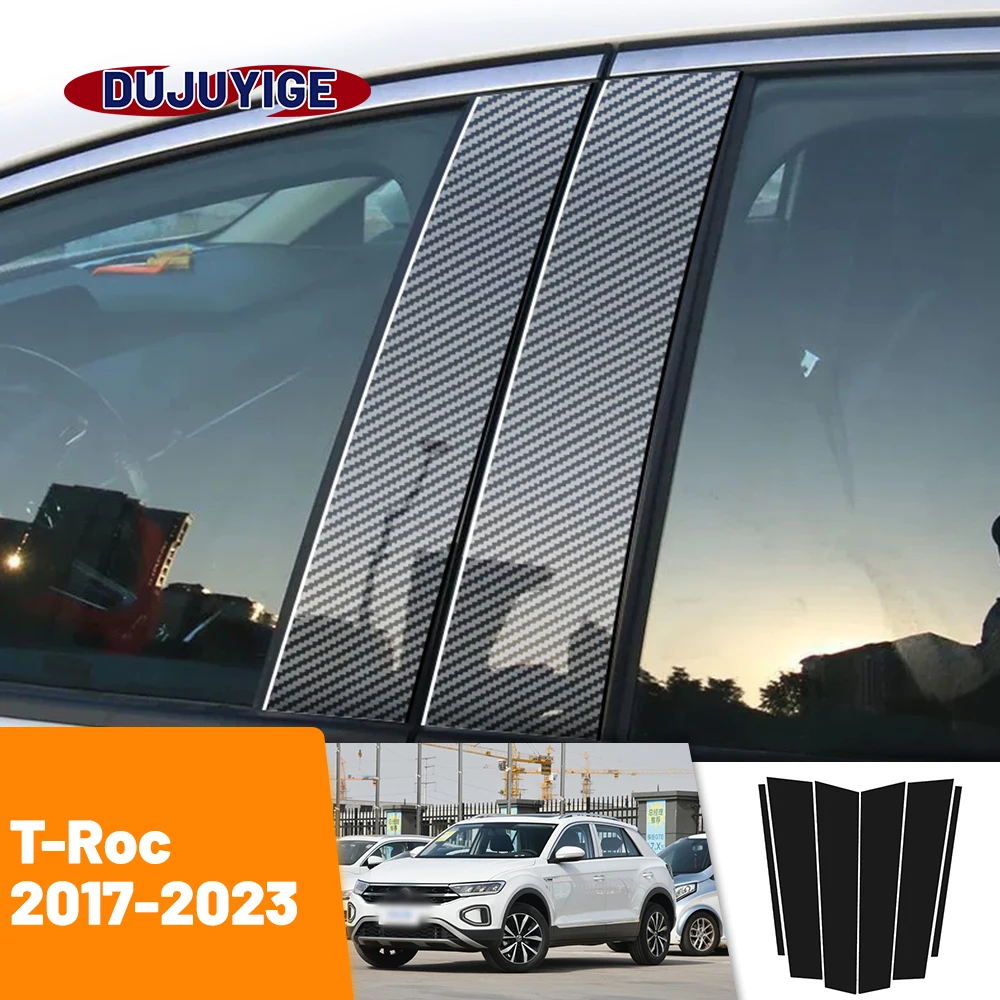 For VW T-Roc Troc 2017-2023 2018 2019 2020 2021 2022 Carbon Fiber Window Door Column Deal B C Pillar Post Cover Trim Sticker