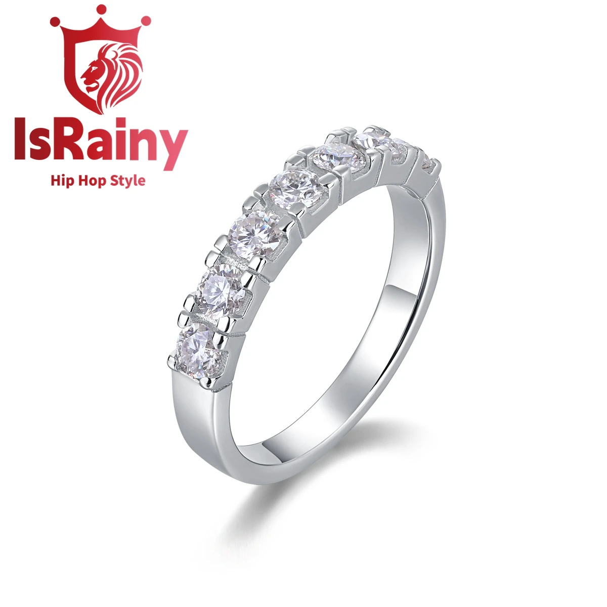 

IsRainy Hip Hop Rock Solid 925 Sterling Silver Round Real GRA Moissanite Diamonds Rings Engagement Anniversary Fine Jewelry