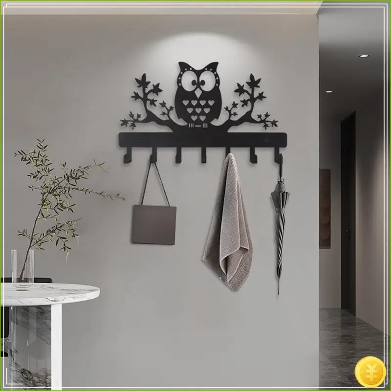 7 Hooks Metal Key Holder Owl Wall Mounted Key Holder Owl Key Hanger Leash Hanger Key Organizer Metal Key Hook view 2